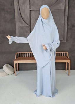 Khimar Set "Farah" Sky Grey - Button