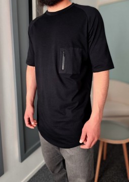 Lang T-shirt "Technical" Zwart van Qawy