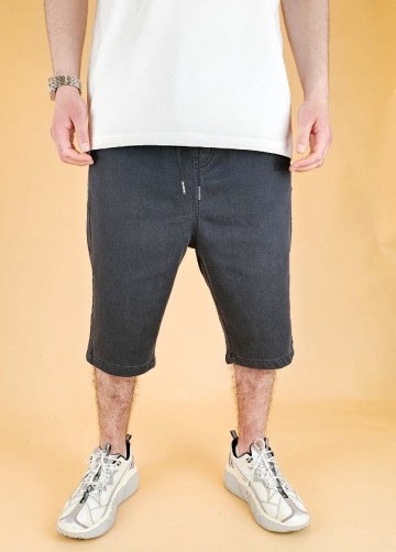 Bermuda jogging jeans donkergrijs