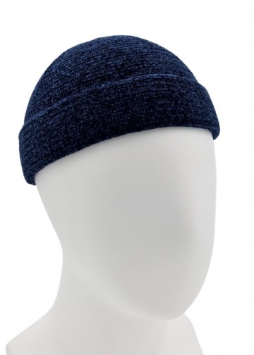 Donkerblauwe velvet beanie