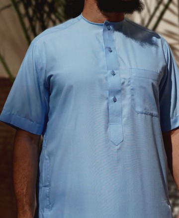 Lichtblauwe Kandora van Katoen - Custom Qamis