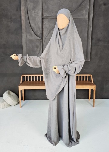 Khimar set farah buttons grijs 2