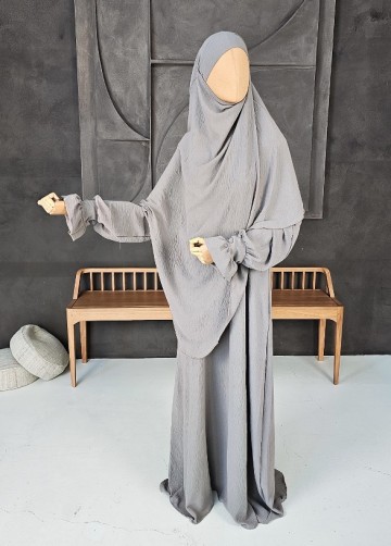 Khimar set farah buttons grijs 3