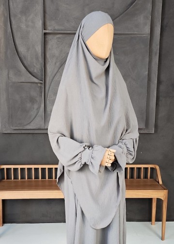 Khimar set farah buttons grijs