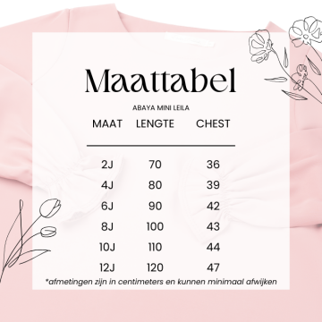 Maattabel abaya mini leila