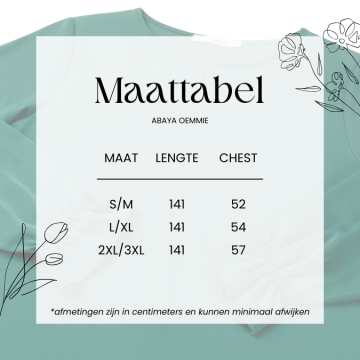Maattabel abaya oemmie