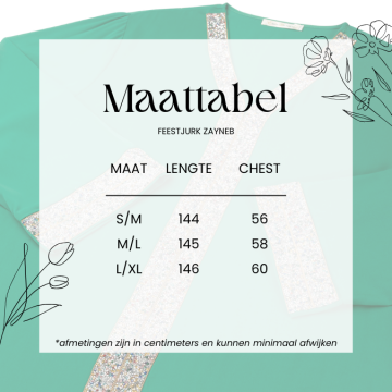 Maattabel feestjurk zayneb 2