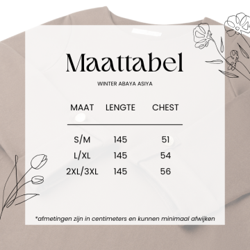 Maattabel winter abaya asiya 0