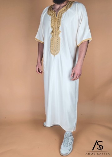 Marokkaanse kandora luxury off whitegoud 3