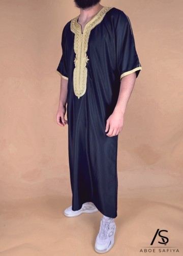 Marokkaanse kandora luxury zwartgoud 2