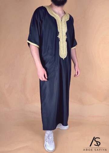 Marokkaanse kandora luxury zwartgoud 3